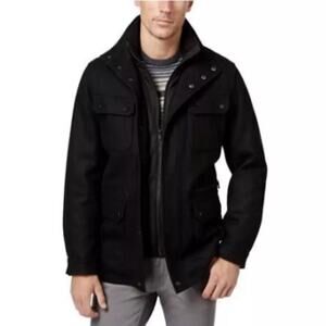 Michael Kors Men's Wool Blend Field Coat in Black /Dark Navy Sz L